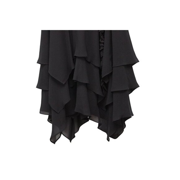 Y2K Asymmetrical Dress 10 Petite Black Chiffon Tiered Goth Grunge Ruched Formal - Picture 4 of 14